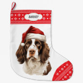 Springer Spaniel Weihnachtsmannmütze Snowflake Bor Großer Weihnachtsstrumpf (Vorderseite)