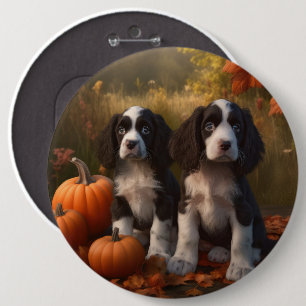 Springer Spaniel Welpe Herbstfreude Kürbis Button
