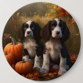 Springer Spaniel Welpe Herbstfreude Kürbis Button (Vorderseite)