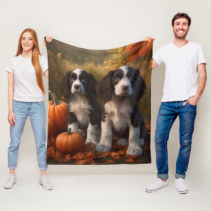Springer Spaniel Welpe Herbstfreude Kürbis Fleecedecke