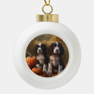 Springer Spaniel Welpe Herbstfreude Kürbis Keramik Kugel-Ornament