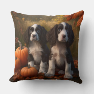 Springer Spaniel Welpe Herbstfreude Kürbis Kissen