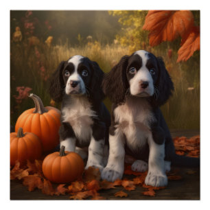 Springer Spaniel Welpe Herbstfreude Kürbis Poster