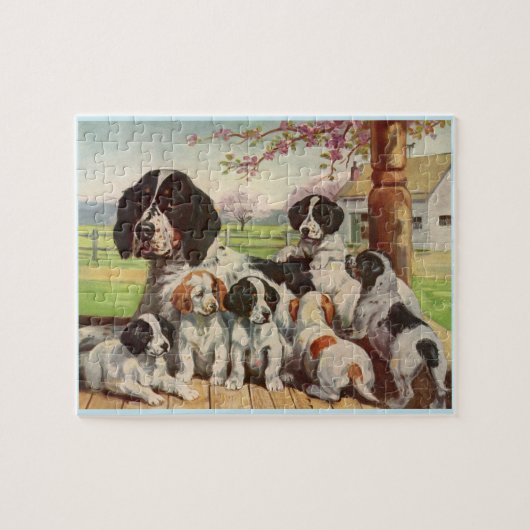 Springer Spanielmamma und -welpen Puzzle (Horizontal)