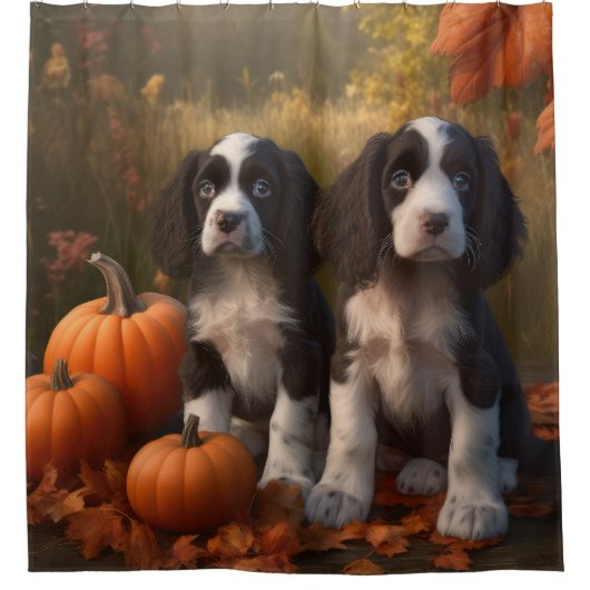 Springer Spanier Welpe Autumn Delight Pumpkin Duschvorhang (Vorderseite)