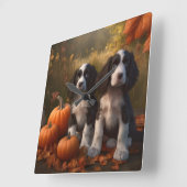 Springer Spanier Welpe Autumn Delight Pumpkin Quadratische Wanduhr (Winkel)
