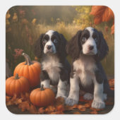 Springer Spanier Welpe Autumn Delight Pumpkin Quadratischer Aufkleber (Vorderseite)