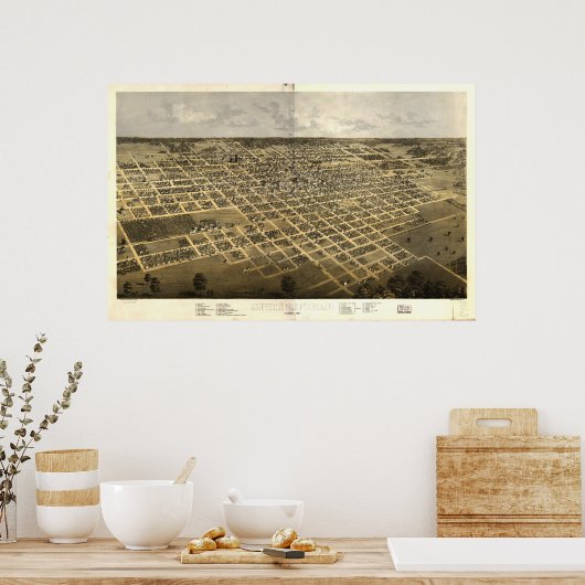Springfield Illinois 1867 Antique Panoramabalkarte Poster (Küche)