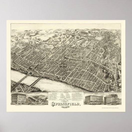 Springfield, MA Panorama Karte - 1875 Poster (Vorne)