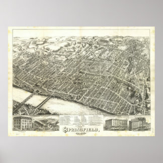 Springfield Mass. 1875 Antique Panoramabalkarte Poster