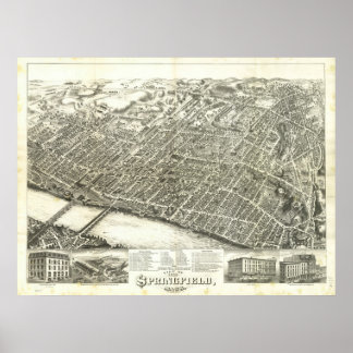 Springfield Mass. 1875 Antique Panoramabalkarte Poster