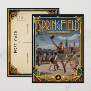 Springfield Massachusetts Vintage Art Deco Golden Postkarte