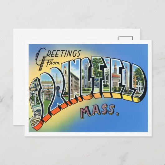 Springfield, Massachusetts Vintage große Buchstabe Postkarte (Vorne/Hinten)