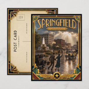 Springfield Missouri Vintage Art Deco Goldenes Zei Postkarte