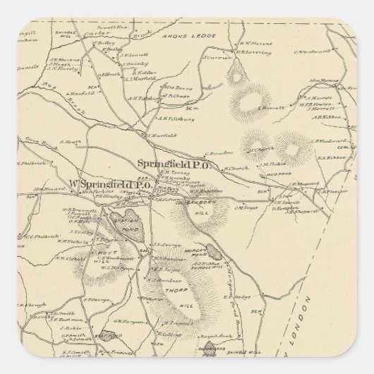 Springfield, Sullivan Co Quadratischer Aufkleber (Vorderseite)