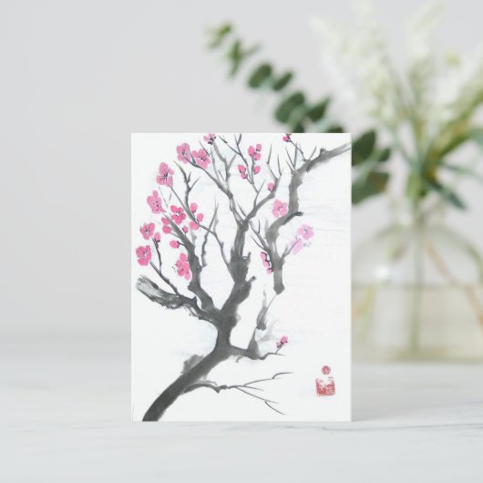 Springplum Blossom Zweigstelle Postkarte (Stehend Vorderseite)