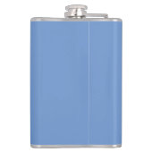 Springreiter, der ein Hindernis überwindet. Flachmann (Rückseite)