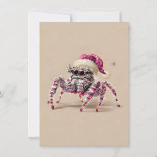 Springspinne mit Weihnachtsmannmütze Weihnachtskar Feiertagskarte