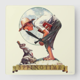 Springtime, 1935 Junge mit Hase Quadratische Wanduhr