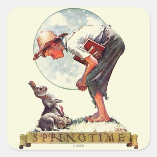 Springtime, 1935 Junge mit Hase Quadratischer Aufkleber (Vorderseite)