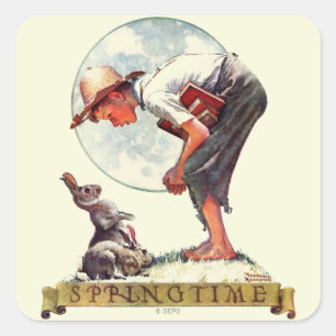 Springtime, 1935 Junge mit Hase Quadratischer Aufkleber
