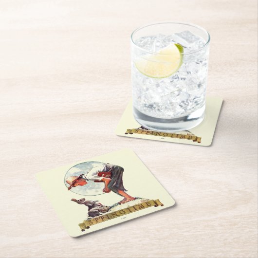 Springtime, 1935 Junge mit Hase Rechteckiger Pappuntersetzer (Vor Ort)