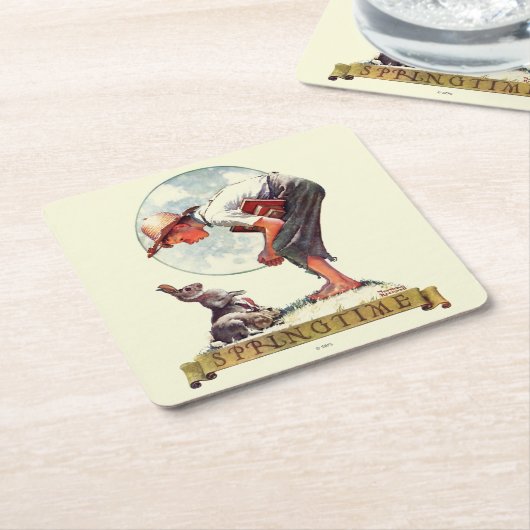 Springtime, 1935 Junge mit Hase Rechteckiger Pappuntersetzer (angewinkelt)