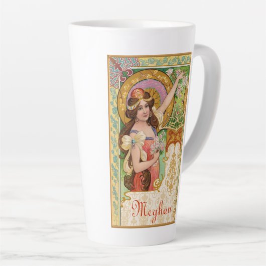 Springtime Art Nouveau Große Latte Tasse (Rechte Ecke)