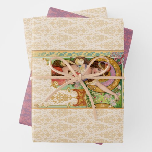 Springtime Art Nouveau Wrapping Paper Sheets Geschenkpapier Set (Beispiel)