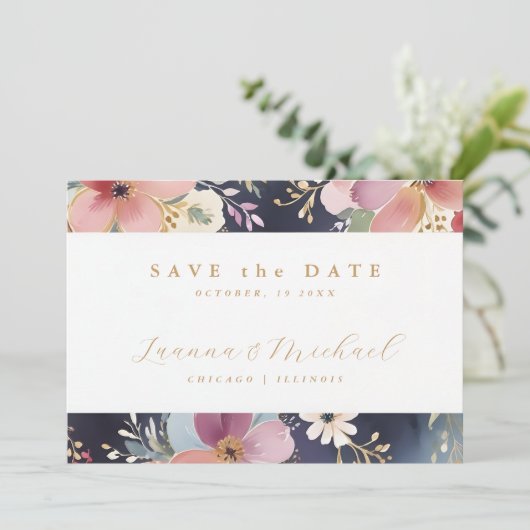 Springtime Beautiful Abstract Floral Two Photos Save The Date (Stehend Vorderseite)