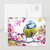 Springtime-Bird-Monogramm Postkarte (Vorne/Hinten)