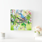 Springtime Blue Jay Quadratische Wanduhr (Zuhause)