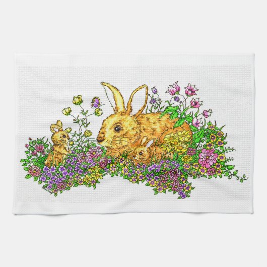 Springtime Bunnies in einem Bereich der Blume Geschirrtuch (Horizontal)