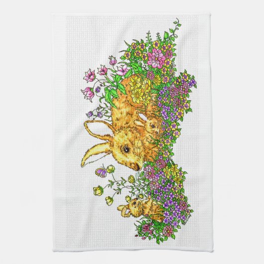 Springtime Bunnies in einem Bereich der Blume Geschirrtuch (Vertikal)