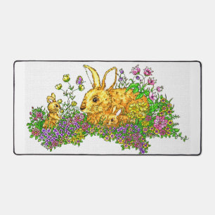 Springtime Bunnies in einem Bereich der Blume Schreibtischunterlage