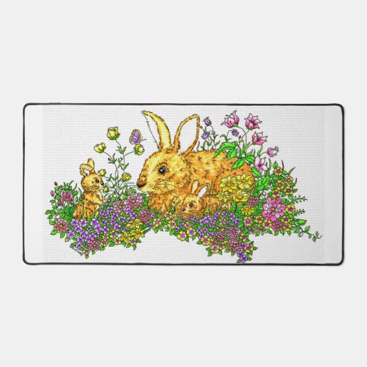 Springtime Bunnies in einem Bereich der Blume Schreibtischunterlage (Vorderseite)