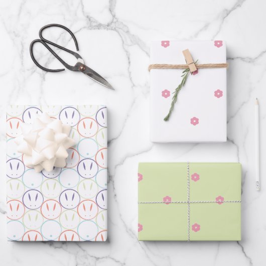 Springtime Bunnies - Pastel, Kirschblossom, Minze Geschenkpapier Set (Vorderseite)