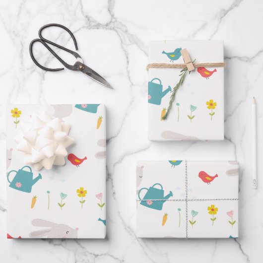 Springtime Bunnies Wrapping Paper Geschenkpapier Set (Vorderseite)
