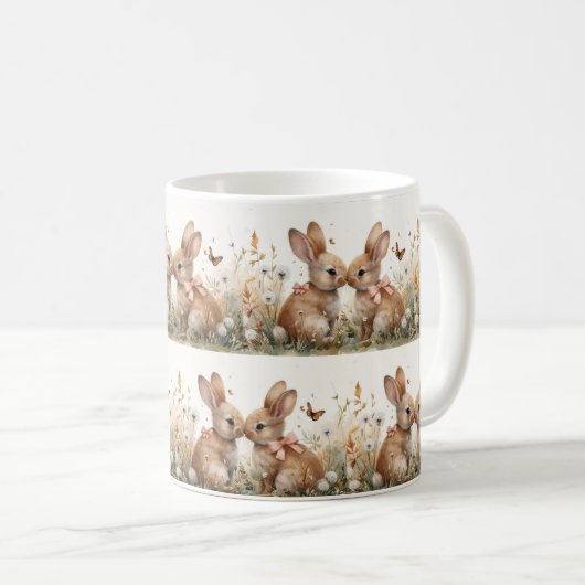 Springtime Bunny Bliss: Whimsical Oaster Kaffeetasse (VorderseiteRechts)