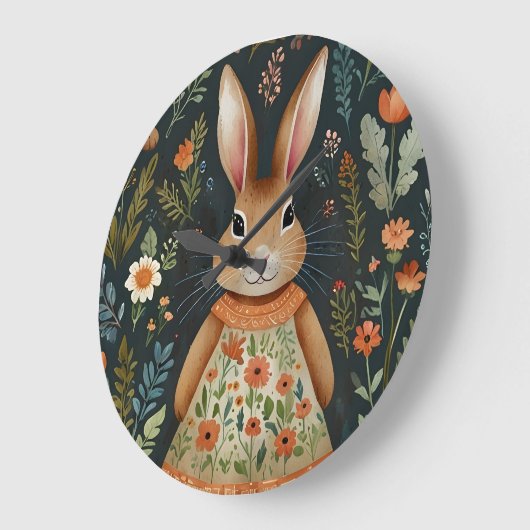 Springtime Bunny Clock Große Wanduhr (Winkel)