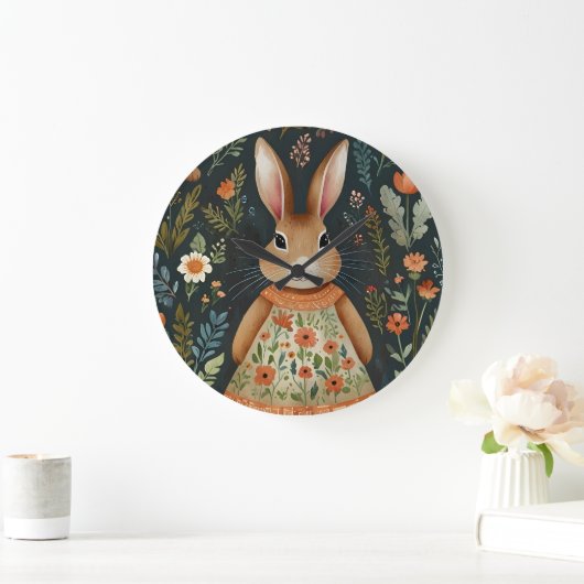 Springtime Bunny Clock Große Wanduhr (Zuhause)