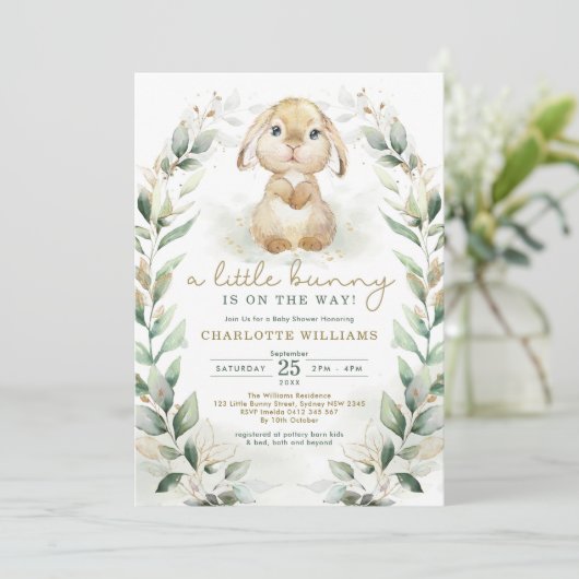 Springtime Bunny Oaster Kaninchen Neutral Baby Dus Einladung (Stehend Vorderseite)