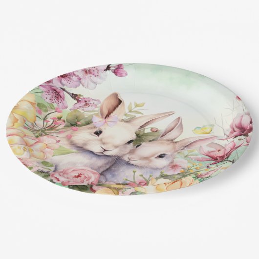 Springtime Bunny Tellers Pappteller (Schrägansicht)