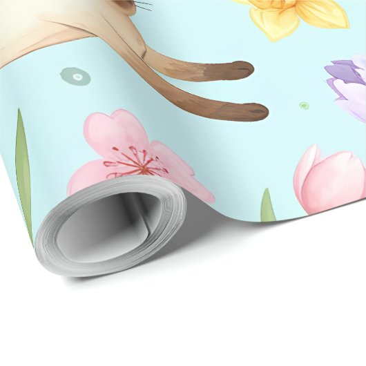 Springtime Cat Parade – Leaping Felines & Blossoms Geschenkpapier (Rolleneckpunkt)