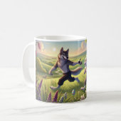Springtime Chase - spielerischer Wolf und Kaninche Kaffeetasse (Vorderseite Links)