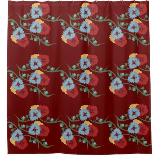 Springtime Floral Botanische Farbe Burgandy Duschvorhang (Vorderseite)