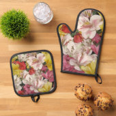Springtime Floral Bouquet Ofenhandschuh & Topflappen-Set (Oben Unten)