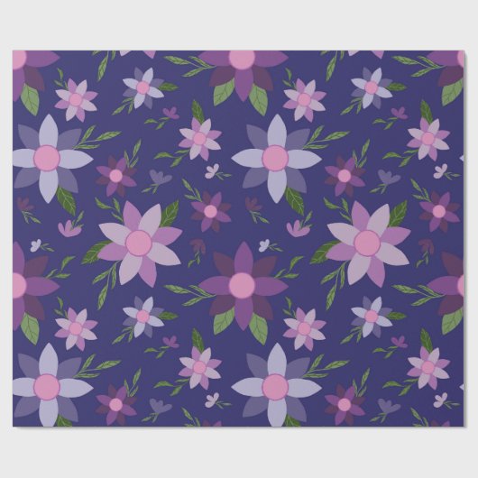 Springtime Floral Muster auf blauem Hintergrund Geschenkpapier (Flach)