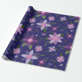 Springtime Floral Muster auf blauem Hintergrund Geschenkpapier (Ungerollt)