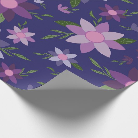 Springtime Floral Muster auf blauem Hintergrund Geschenkpapier (Ecke)